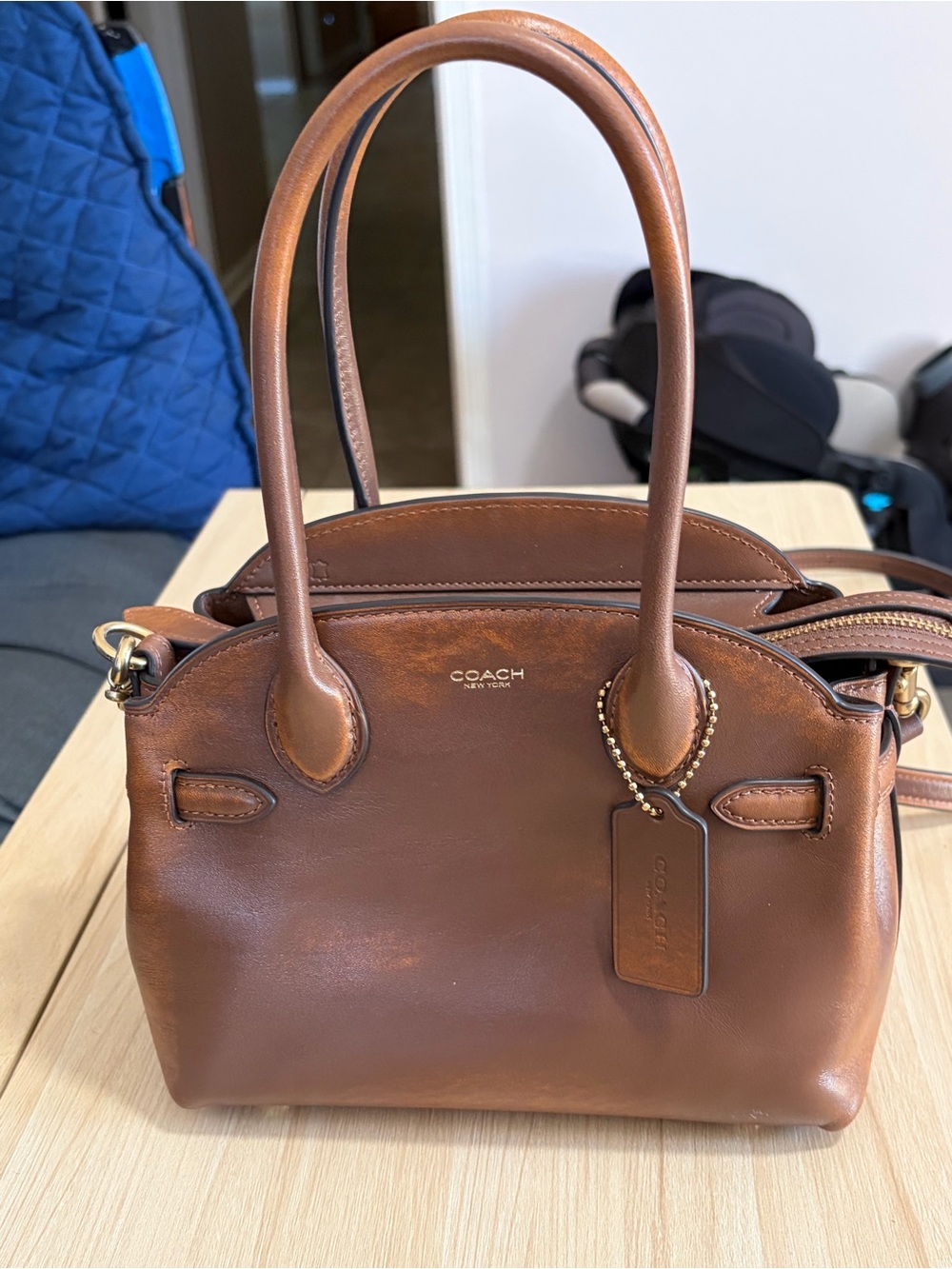 COACH Brown Leather Satchel with Gold-Tone Hardware